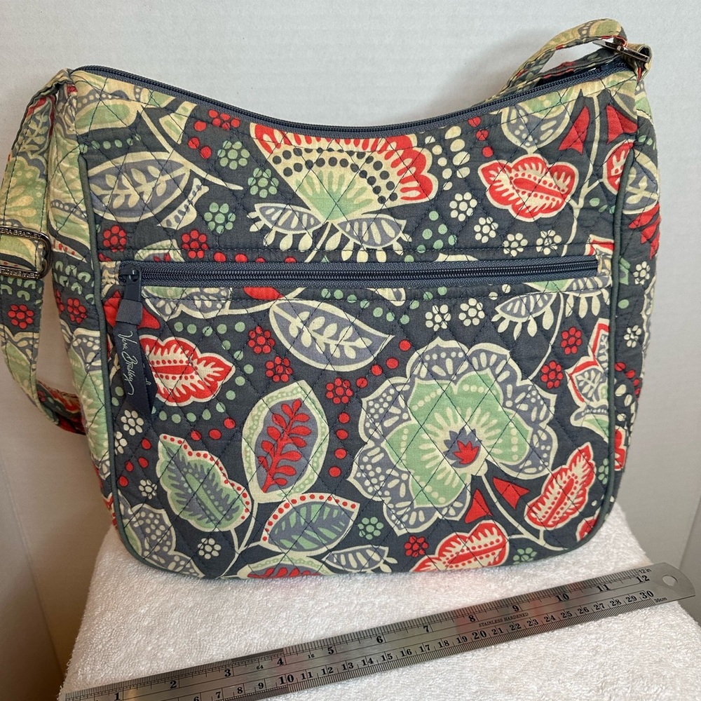 Vintage Vera Bradley Navy Floral Quilted Crossbody with Red & Green Accents